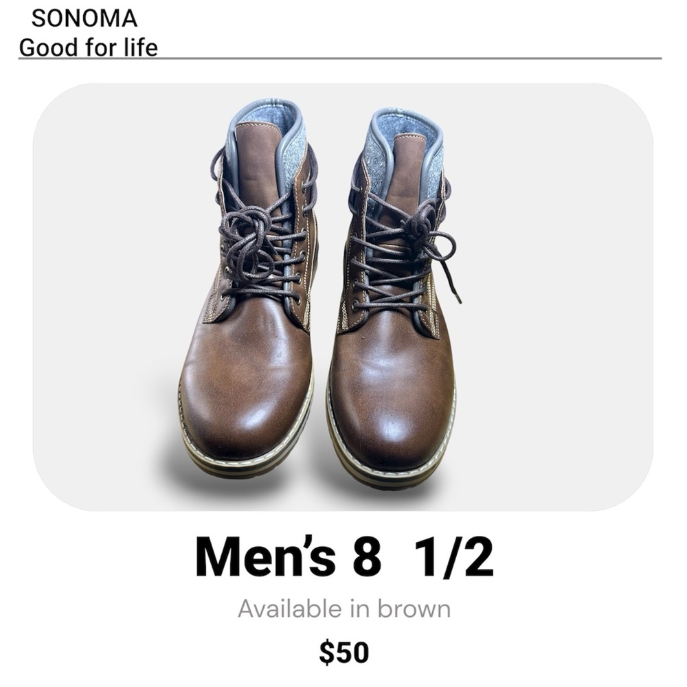 Sonoma Men's Tan Leather Lace-Up Boots